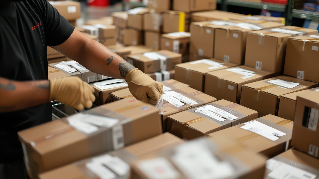 Business owner preparing subscription box packages