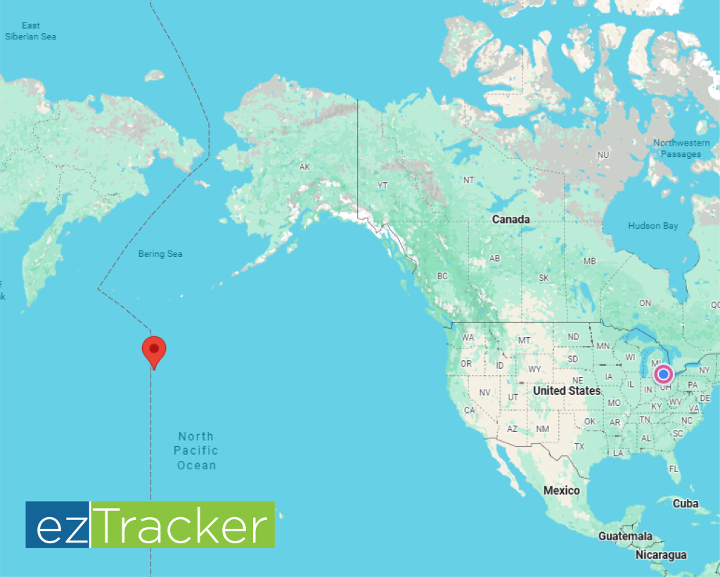 Map of the world showing the position of the container.