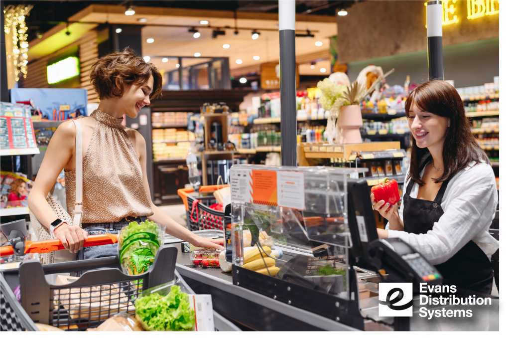 Woman in a retail setting; point of purchase