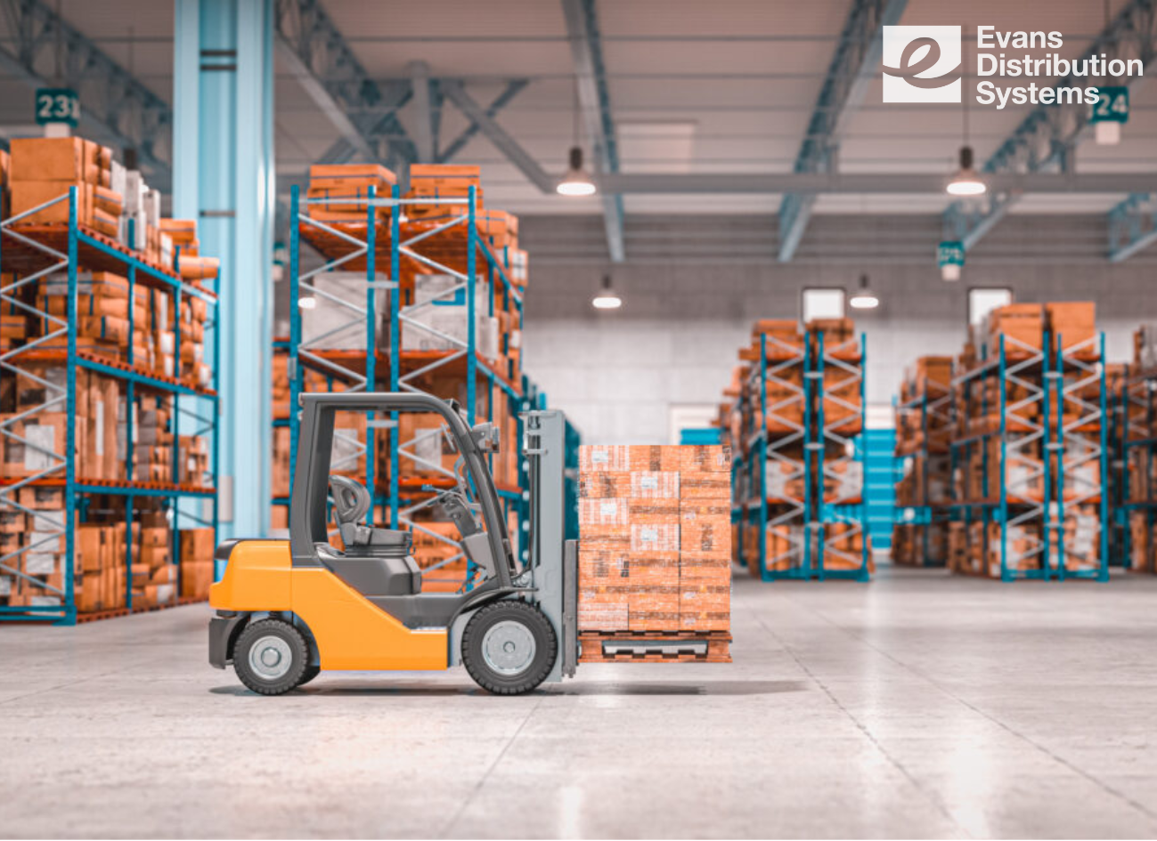 Forklift moving boxes in a warehouse